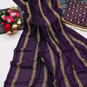 স্পেশাল এম্ব্রোডারি জর্জেট শাড়ি ব্লাউজ পিচ সহ